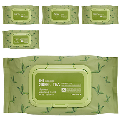 토니모리 더 촉촉 그린티 노-워시 클렌징 티슈, 100매입, 5개