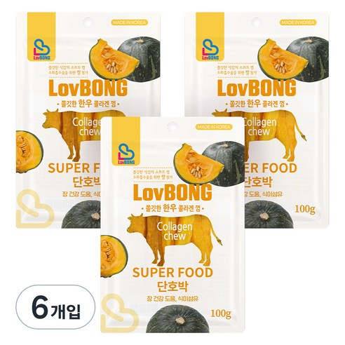 러봉 쫄깃한 한우 콜라겐 강아지껌, 단호박, 100g, 6개