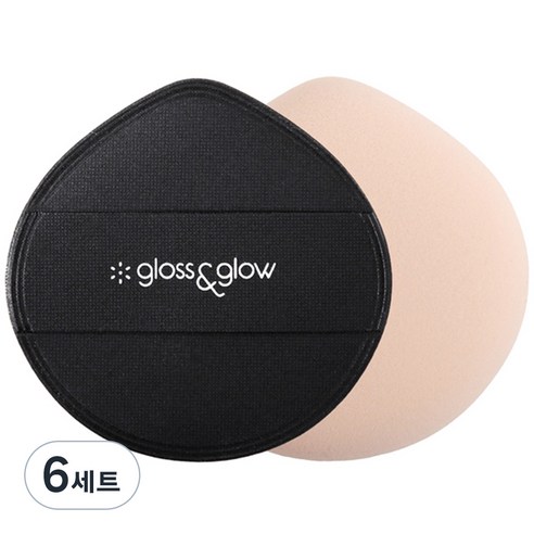 글로스앤글로우 폭신폭신 대왕 에어쿠션 퍼프 2p + 케이스 2p 세트, 블랙(퍼프 ), 6세트