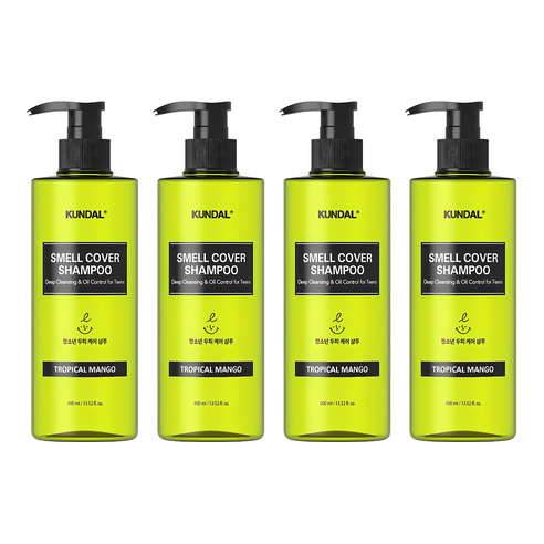 쿤달 올데이 스멜커버 청소년 두피 샴푸 트로피컬망고, 400ml, 4개
