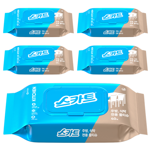 스카트 주방 식탁 전용 물티슈 40매, 5개