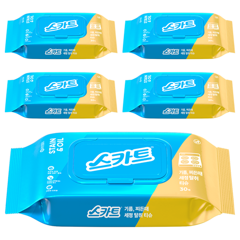 스카트 기름때전용 세정티슈 30매, 5개