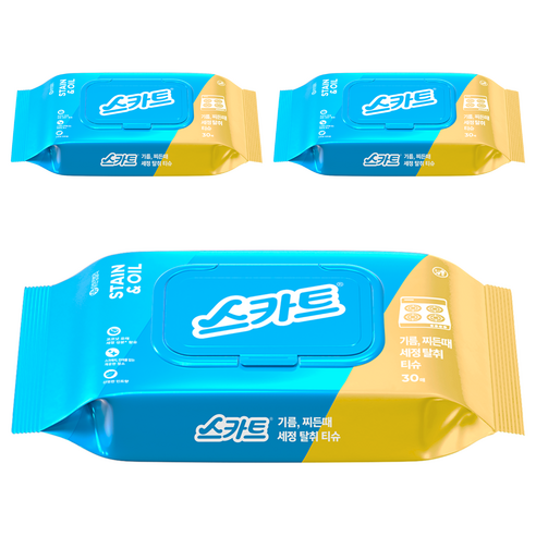 스카트 기름 때전용 세정 탈취 티슈 30매, 3개