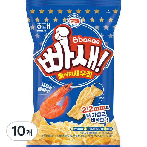 빠새 새우칩, 60g, 10개