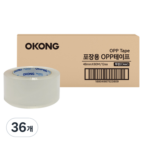오공 박스 테이프 투명 48mm x 80m, 36개
