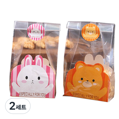 토끼 곰 비닐 종이 미니 트레이 봉투 2종 x 25p, 혼합색상, 2세트