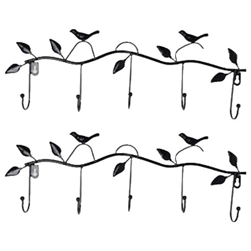 5구 인테리어 벽 옷걸이 행거, 블랙, 2개