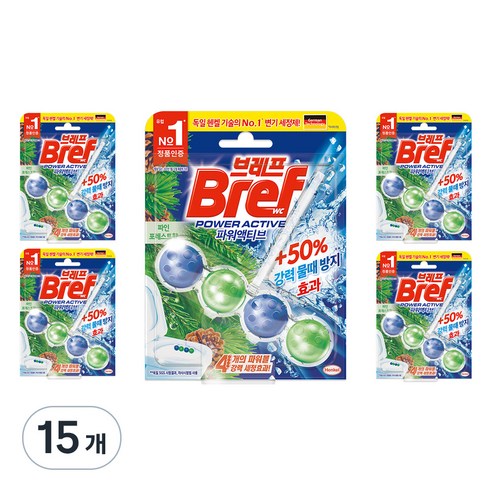 브레프 파워액티브 변기세정제 파인향, 50g, 15개