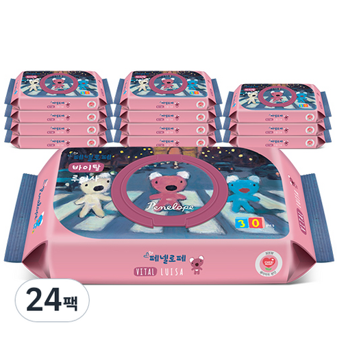 페넬로페 바이탈 플러스 루이사 저자극 아기물티슈 휴대용 캡형, 30매, 24팩