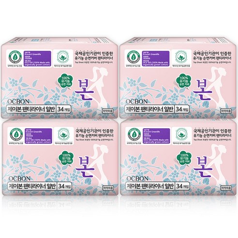유기농본 일반형 팬티라이너, 일반, 34개입, 4팩
