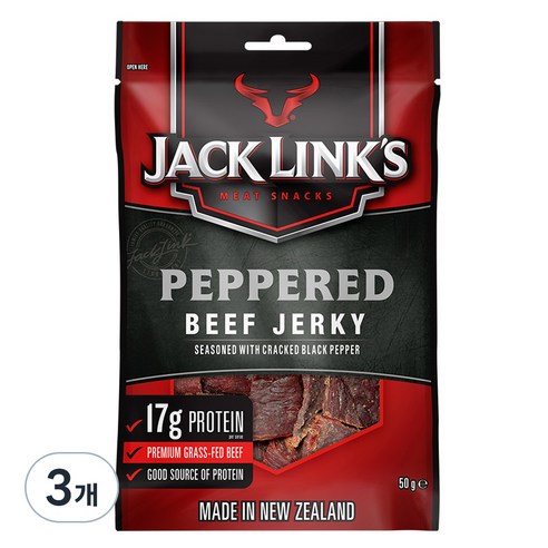 잭링크스 비프 져키 페퍼 육포, 50g, 3개