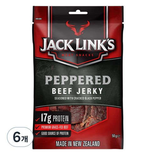 잭링크스 비프 져키 페퍼 육포, 50g, 6개