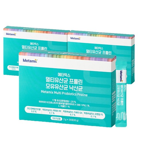 메타믹스 멀티유산균 프롤린 모유유산균 낙산균 30p, 60g, 3개