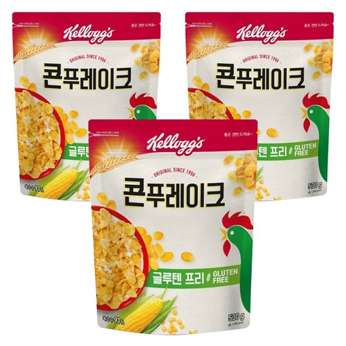 켈로그 콘푸레이크 시리얼, 530g, 3개
