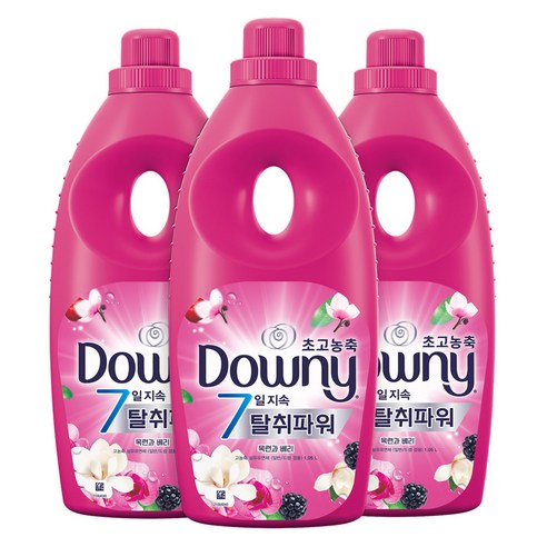 다우니 7일 지속 탈취파워 초고농축 섬유유연제 목련과 베리 본품, 1.05L, 3개