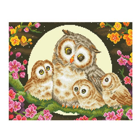 디클레어 액자 캔버스형 보석십자수 DIY 키트 40 x 50 cm, 달빛 아래 부엉이, 1세트