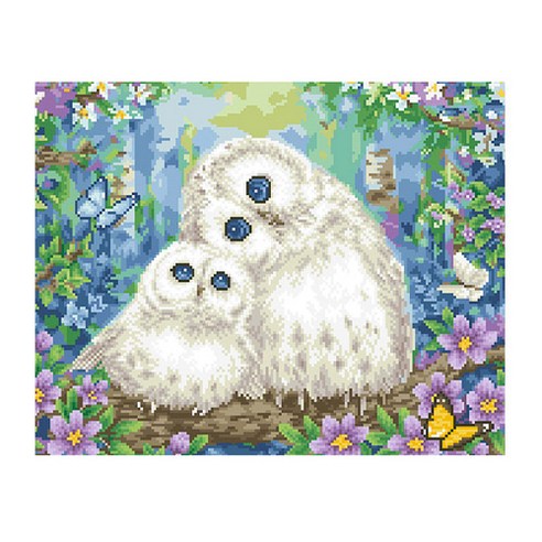 디클레어 액자 캔버스형 보석십자수 DIY 키트 40 x 50 cm, 부엉이 모녀, 1세트