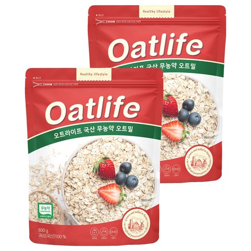 오트라이프 국산 무농약 오트밀, 600g, 2개