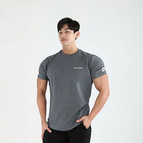 허그본 남성용 데일리 머슬핏 스몰로고 반팔 티셔츠 태극라인