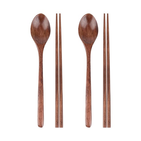 블룸엣홈 옻칠 나무 수저세트, 숟가락 + 젓가락, 2세트