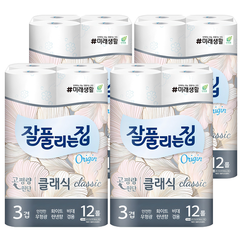 잘풀리는집 클래식 3겹 고급롤화장지, 27m, 12개입, 4개