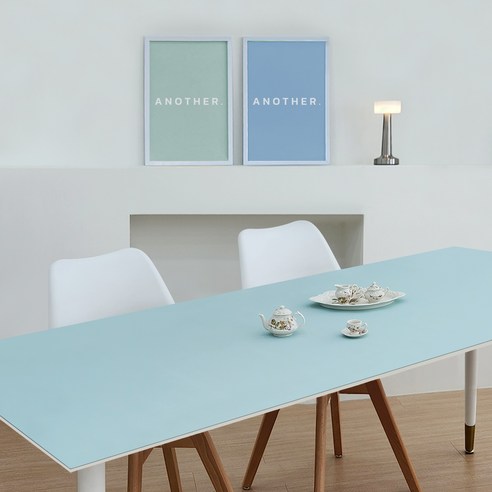 어나더 양면 가죽 방수 사각 식탁보 매트, 75 x 115 cm, 라이트그린 + 블루