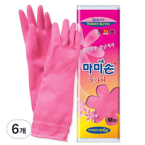 마미손 고무장갑 플라워, 핑크, 6개, 중(M)