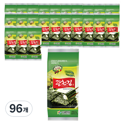 광천김 올리브유 바르고 녹차가 첨가된 녹차김, 5g, 96개