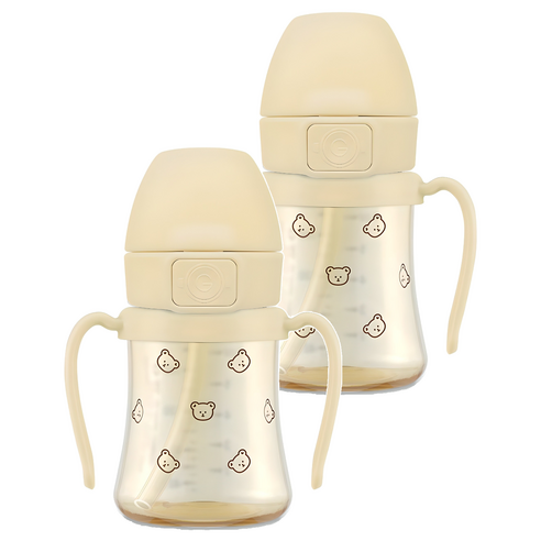 그로미미 PPSU 유아용 빨대컵 200ml, 2개, 돗꼼버터