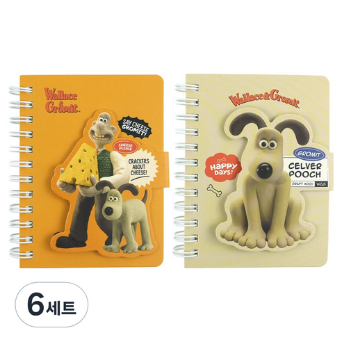 핑크풋 월레스와 그로밋 마그넷 수첩 2종 세트, 오렌지, 베이지, 6세트