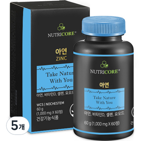 뉴트리코어 WCS 아연 ZINC 비타민D 셀렌 요오드 NOCHESTEM 60g, 60정, 5개