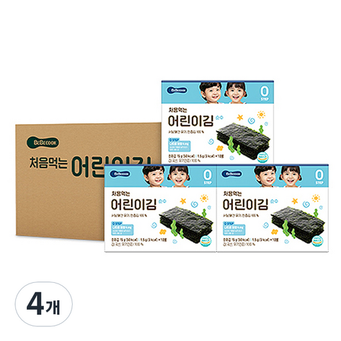 베베쿡 처음 먹는 어린이 김 순수, 김맛, 45g, 4개