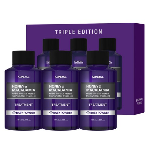 쿤달 허니 앤 마카다미아 트리트먼트 베이비파우더향, 100ml, 3개