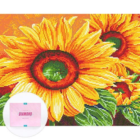 디클레어 액자 캔버스형 보석십자수 DIY 키트 40 x 50 cm, 붉은 해바라기, 1세트