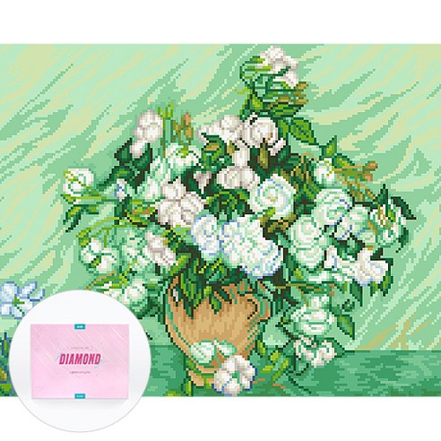디클레어 액자 캔버스형 보석십자수 DIY 키트 40 x 50 cm, 1세트, 고흐 장미가 든 꽃병