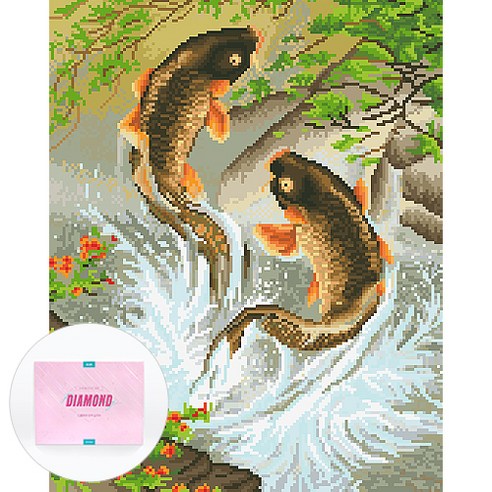 디클레어 액자 캔버스형 보석십자수 DIY 키트 40 x 50 cm, 잉어, 1세트