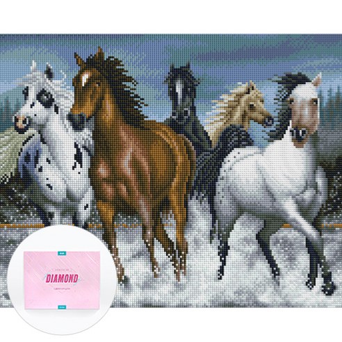디클레어 액자 캔버스형 보석십자수 DIY 키트 40 x 50 cm, 바다위의 말, 1세트