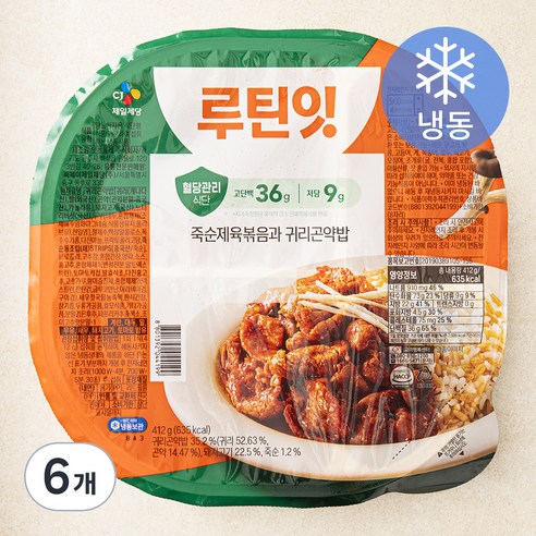 CJ제일제당 루틴잇 죽순제육볶음과 귀리곤약밥 (냉동), 412g, 6개