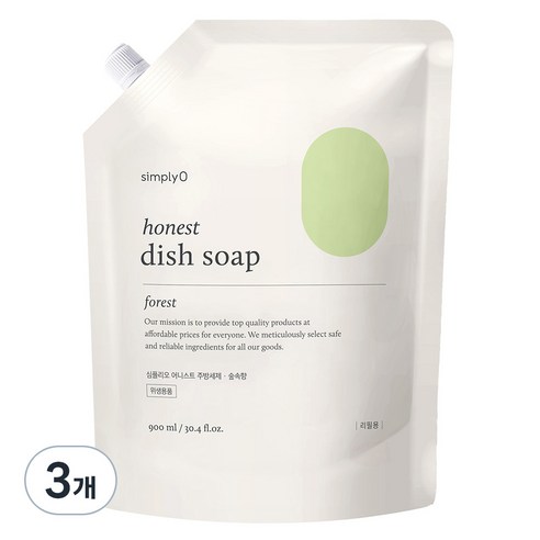 심플리오 어니스트 주방세제 리필용 숲속향, 900ml, 3개