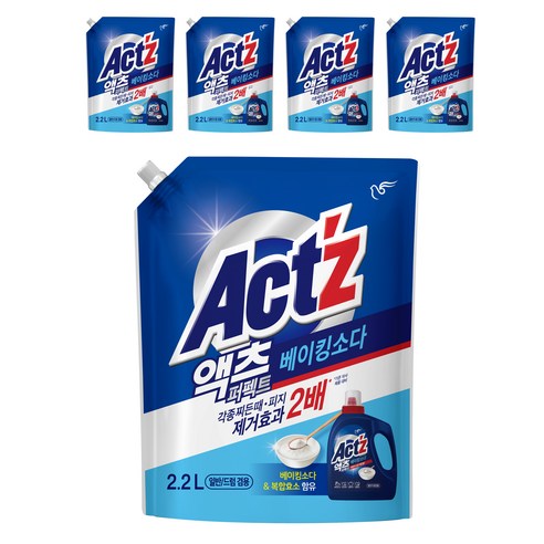 액츠 퍼펙트 베이킹소다 액상세제 리필, 2.2L, 5개