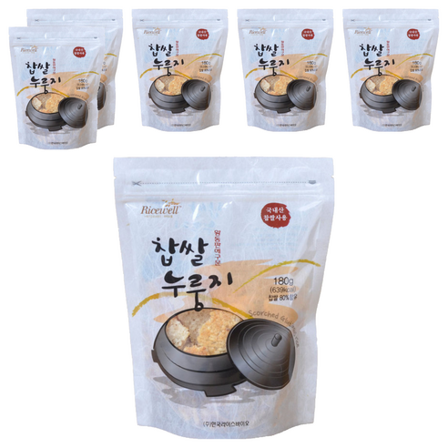 라이스웰 황동판에 구운 찹쌀 누룽지, 180g, 6개