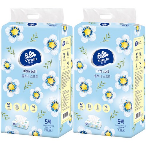 빈다 울트라 소프트 팩 미용티슈 2겹, 150개입, 10개