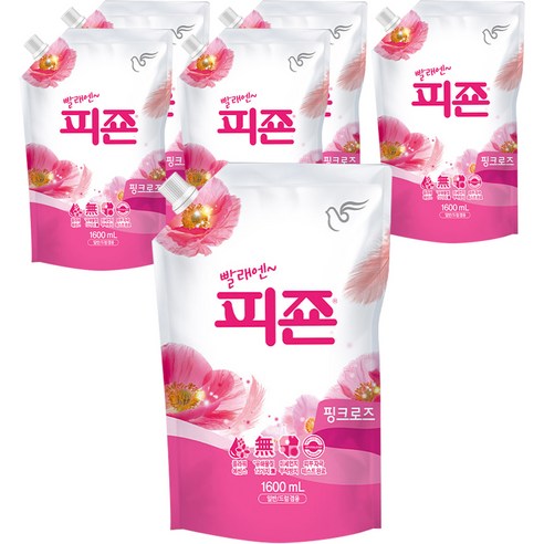 피죤 레귤러 섬유유연제 핑크로즈 리필, 1.6L, 6개