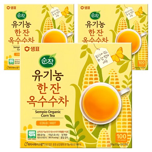 순작 유기농 한잔 옥수수차, 1.5g, 3개, 100개입