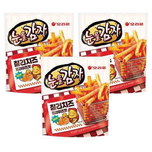 오리온 눈을감자 칠리치즈 프라이즈 스낵, 56g, 3개
