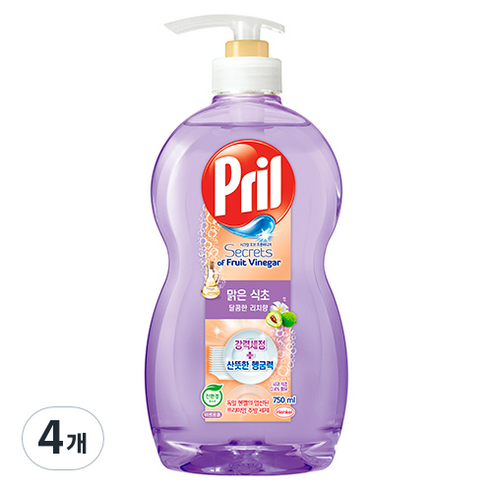 프릴 주방세제 맑은 식초 달콤한 리치향 본품 750ml, 4개