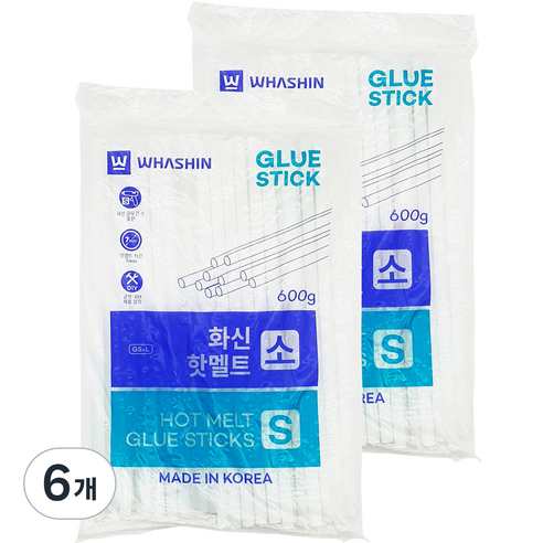 화신 핫멜트 글루 스틱 소 7mm 600g, 6개