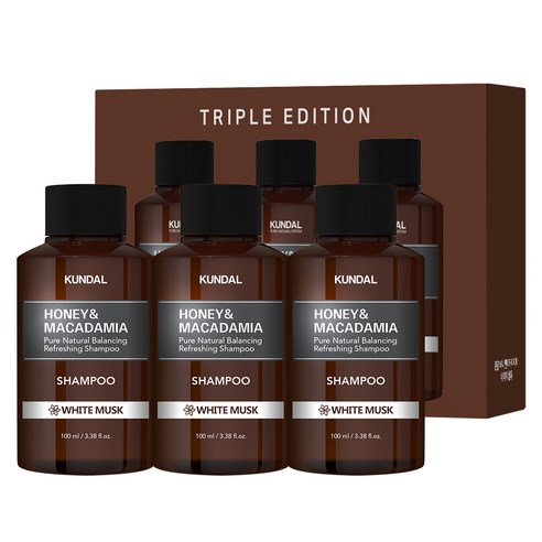 쿤달 허니 앤 마카다미아 네이처 샴푸 화이트머스크향, 100ml, 3개