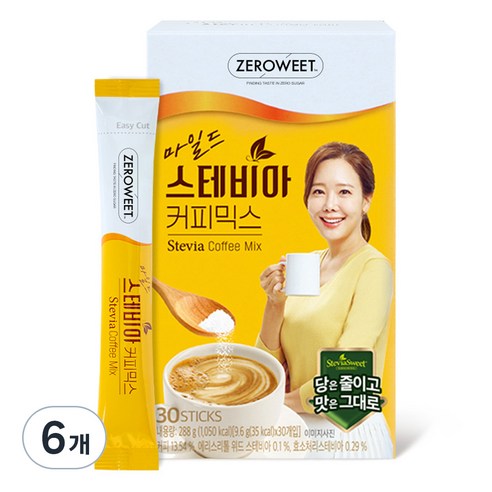 스테비아스위트 마일드 스테비아 커피믹스, 9.6g, 30개입, 6개