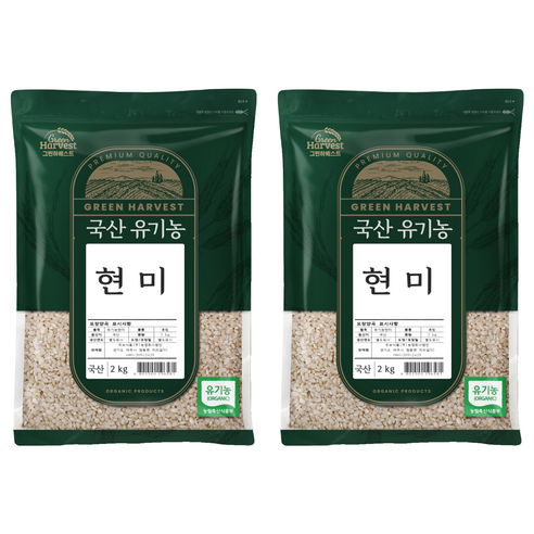 그린하베스트 국산 유기농 현미, 2kg, 2개